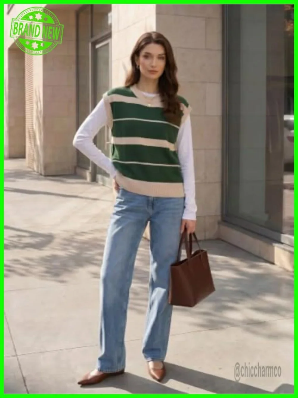 Colorblock Striped Cap Sleeve Knit Sweater Vest Pullover